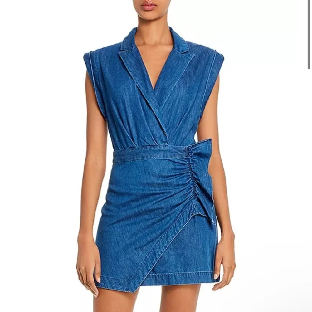 7 for all mankind denim ruffle mini dress - Picture 1 of 10